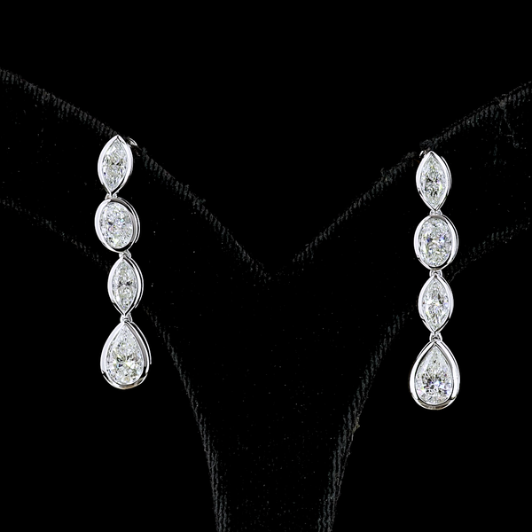Lab-Grown 3.67 Carat MIX E-VS2 Diamond 14K White Gold Hanging Earrings