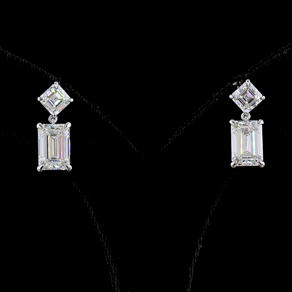 Lab-Grown 8.21 Carat MIX F-VS2 Diamond 14K White Gold Hanging Earrings
