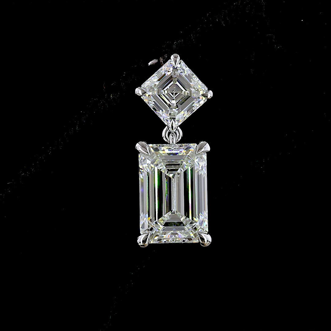 Lab-Grown 8.21 Carat MIX F-VS2 Diamond 14K White Gold Hanging Earrings