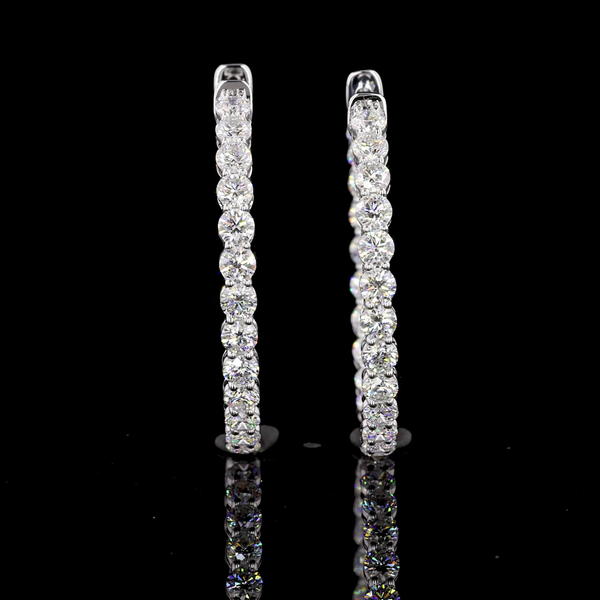 Lab-Grown 2.97 Carat Round E-VS1 Diamond 14K White Gold Hoops Earrings