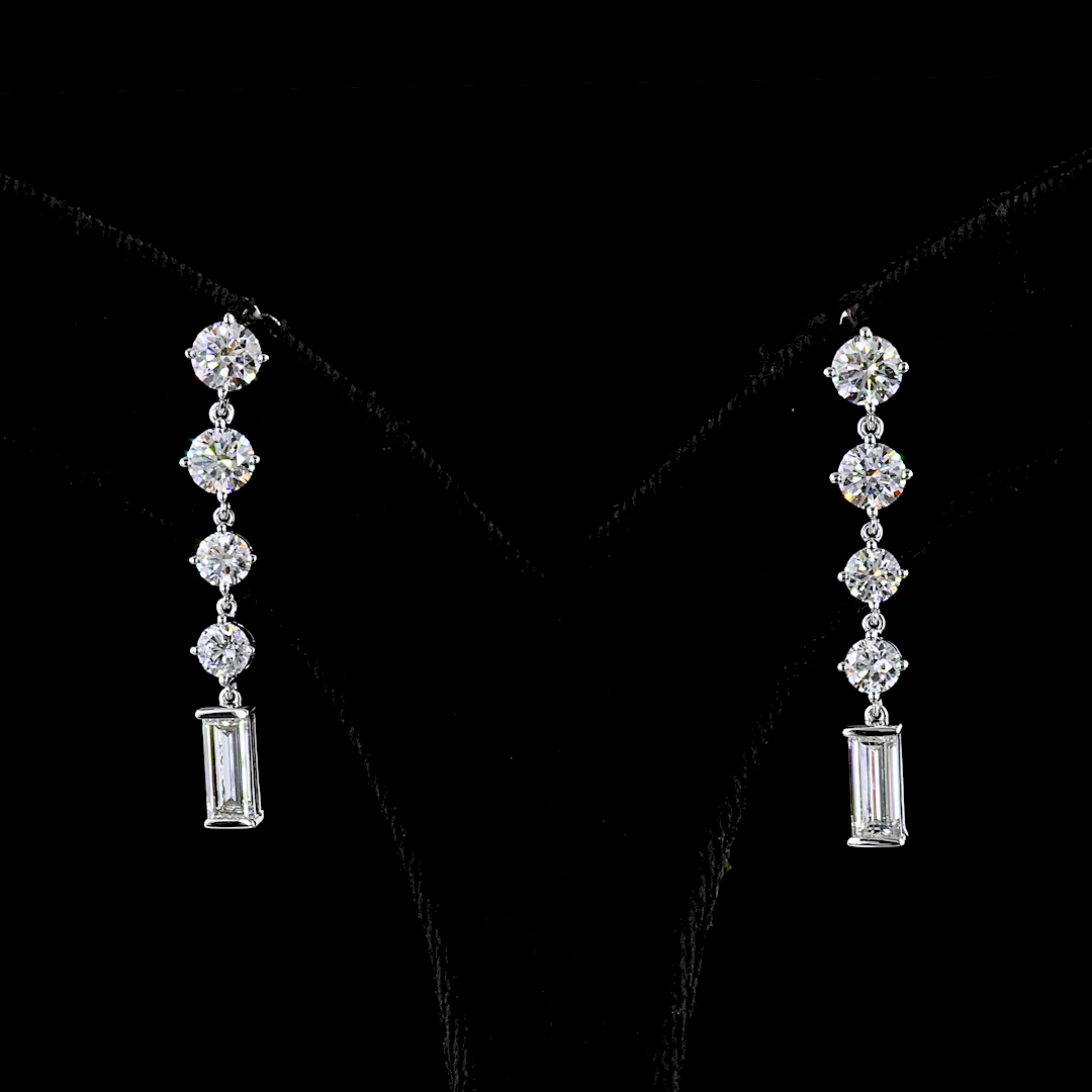 Lab-Grown 3.3 Carat MIX E-VS2 Diamond 14K White Gold Hanging Earrings