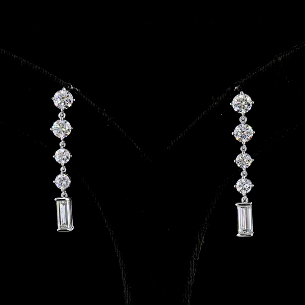 Lab-Grown 3.3 Carat MIX E-VS2 Diamond 14K White Gold Hanging Earrings