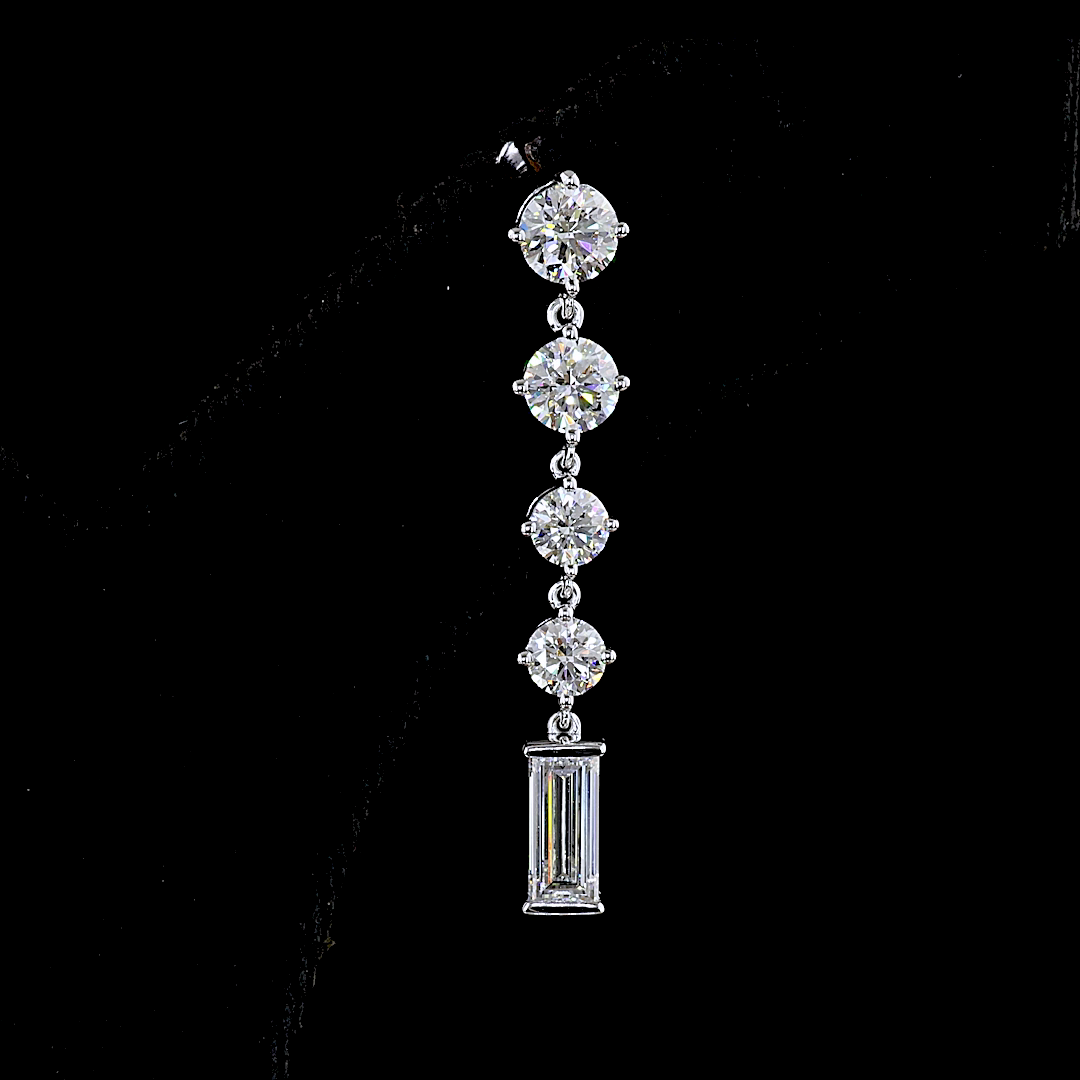 Lab-Grown 3.3 Carat MIX E-VS2 Diamond 14K White Gold Hanging Earrings