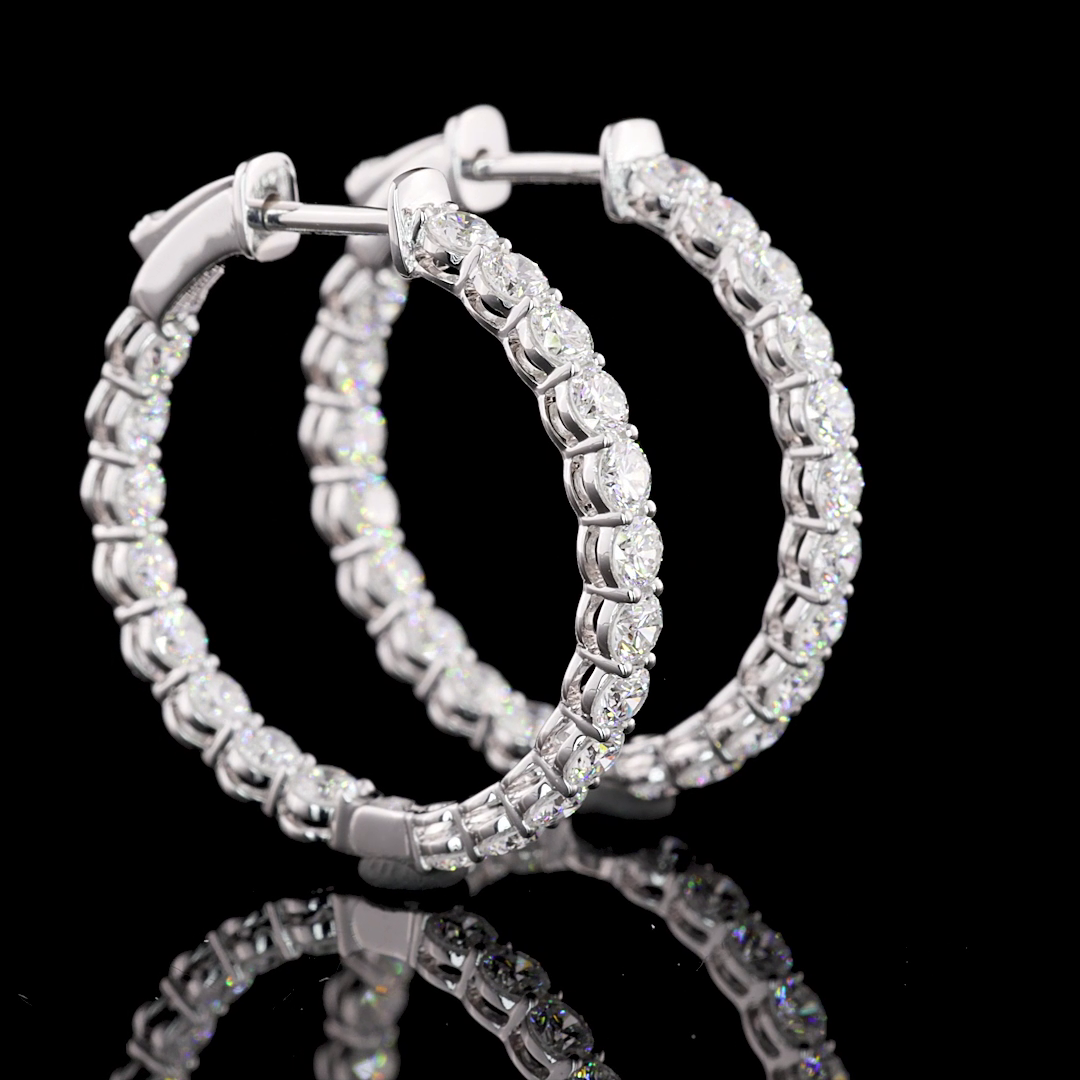 Lab-Grown 2.04 Carat Round F-VS2 Diamond 14K White Gold Hoops Earrings