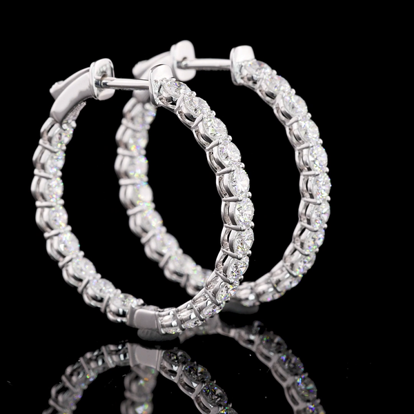 Lab-Grown 2.04 Carat Round F-VS2 Diamond 14K White Gold Hoops Earrings
