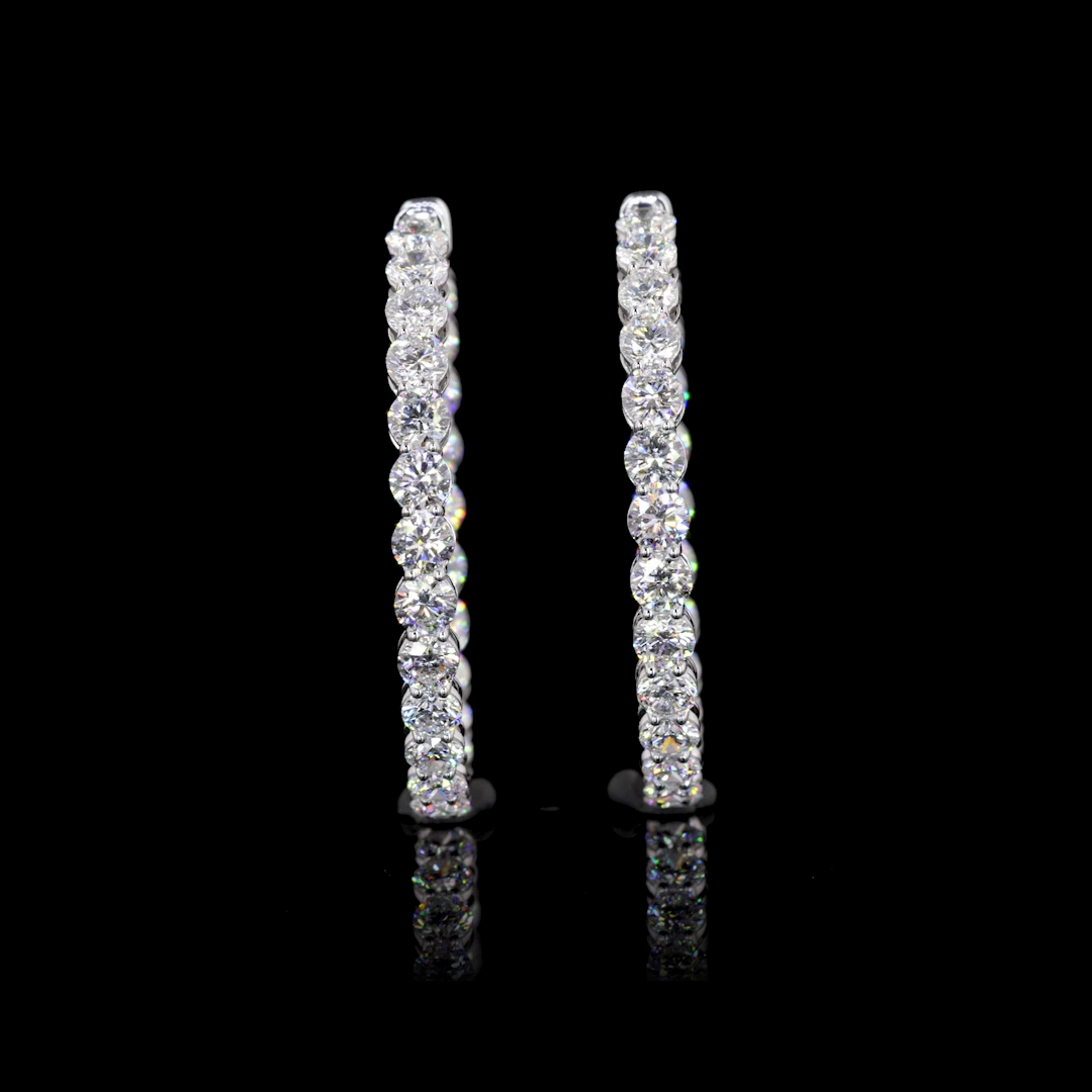 Lab-Grown 4.7 Carat Round F-VS2 Diamond 14K White Gold Hoops Earrings