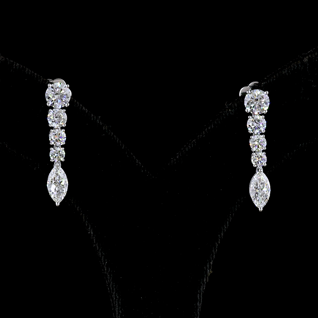 Lab-Grown 2.96 Carat MIX - Diamond 14K White Gold Hanging Earrings