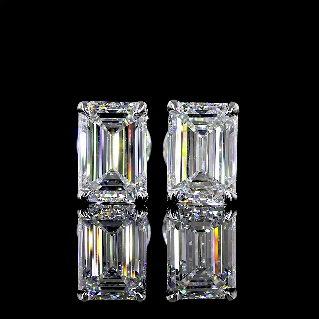 Lab-Grown 2.11 Carat Emerald E-VS1 Diamond 14K White Gold Studs Earrings