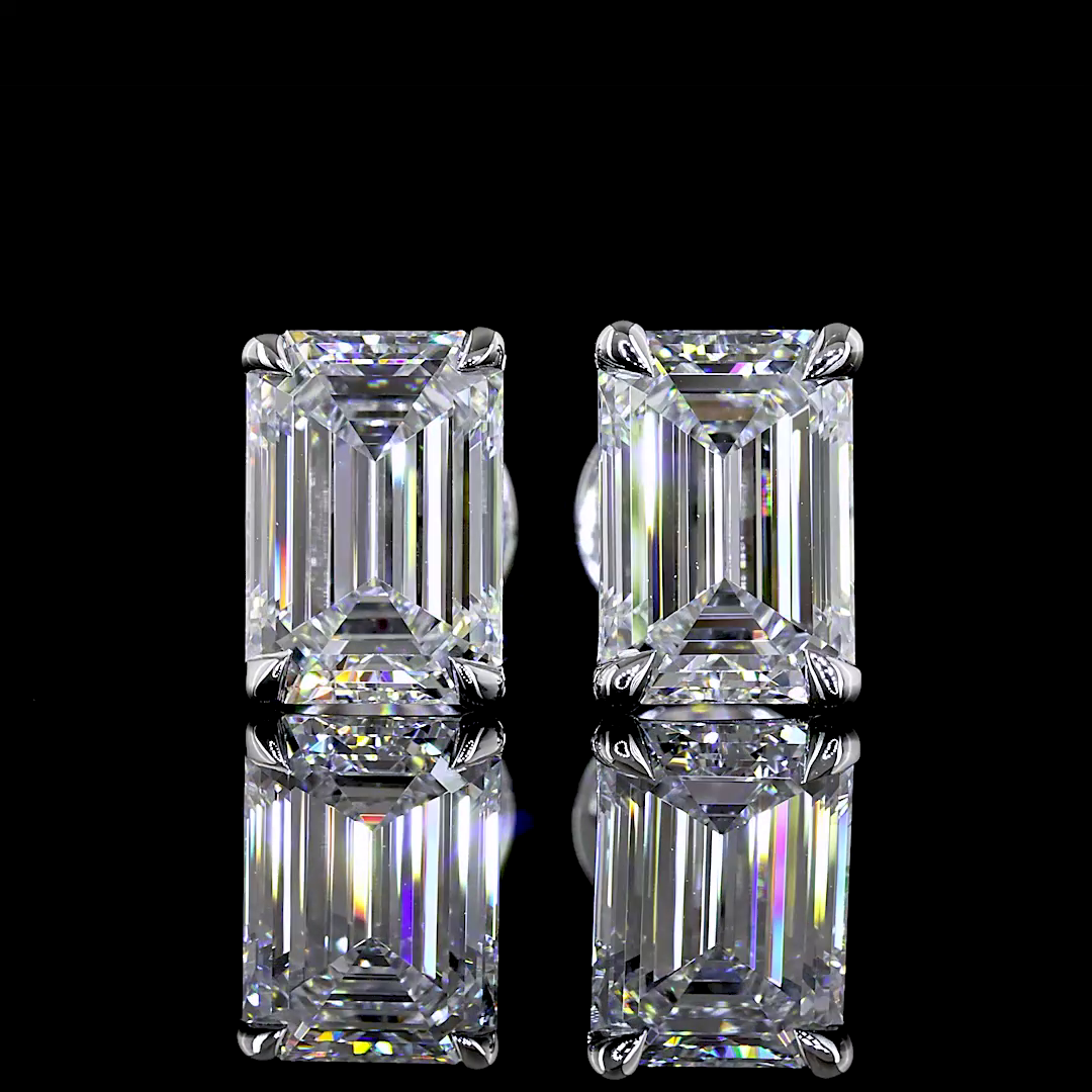 Lab-Grown 2.12 Carat Emerald E-VS1 Diamond 14K White Gold Studs Earrings