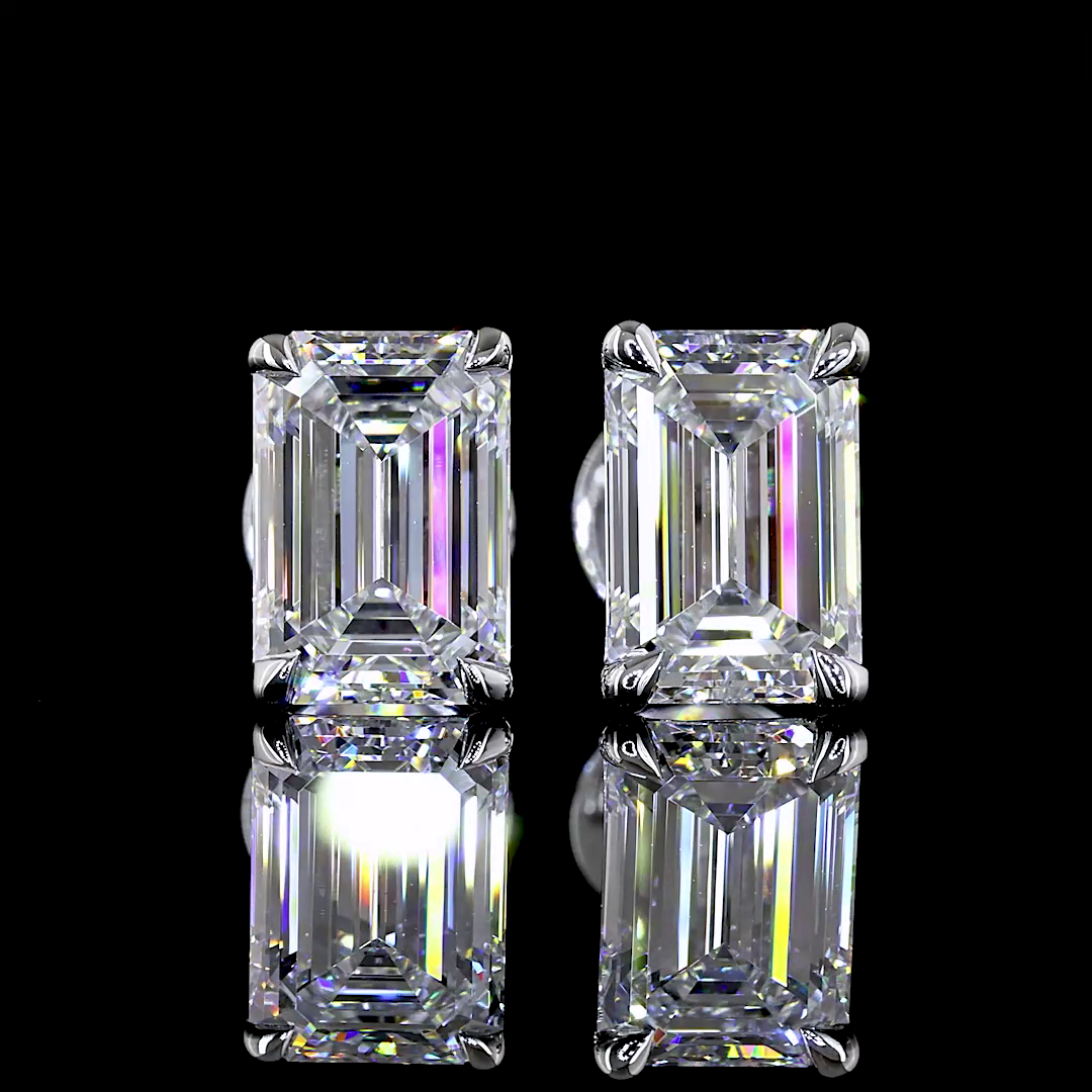 Lab-Grown 2.13 Carat Emerald D-VVS2 Diamond 14K White Gold Studs Earrings