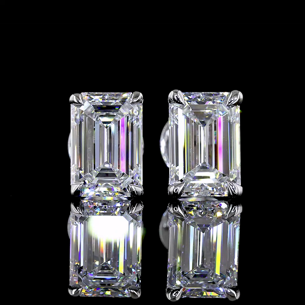 Lab-Grown 2.13 Carat Emerald D-VVS2 Diamond 14K White Gold Studs Earrings