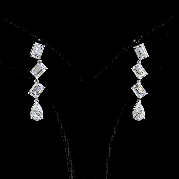 Lab-Grown 5.01 Carat MIX - Diamond 14K White Gold Hanging Earrings