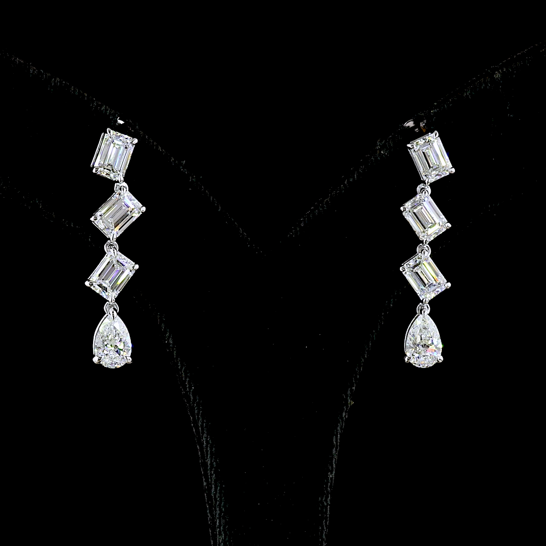 Lab-Grown 5.12 Carat Emerald E-VS2 Diamond 14K White Gold Hanging Earrings