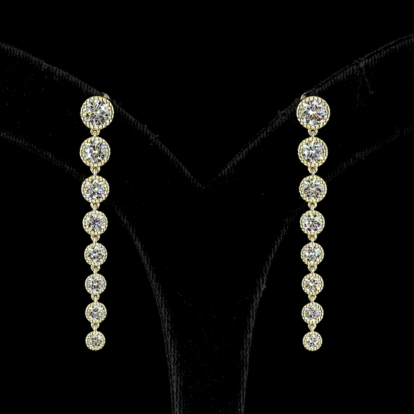 Lab-Grown 3.51 Carat Round - Diamond 14K Yellow Gold Hanging Earrings