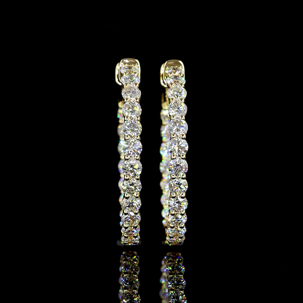 Lab-Grown 2.17 Carat Round - Diamond 14K Yellow Gold Hoops Earrings