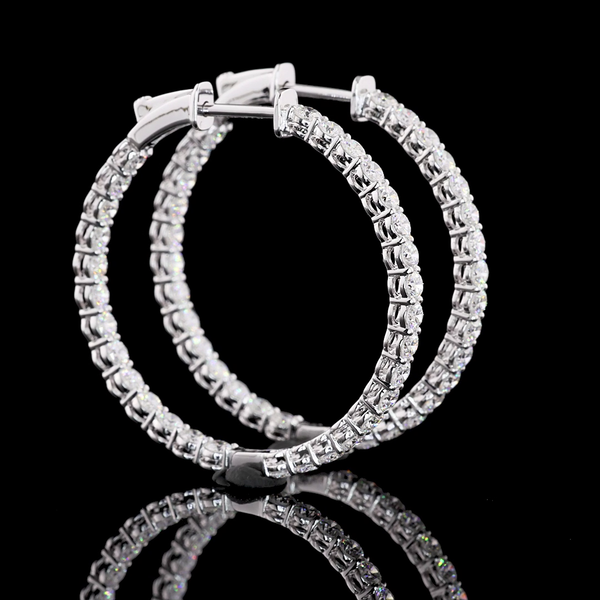 Lab-Grown 1.98 Carat Round E-VS1 Diamond 14K White Gold Hoops Earrings