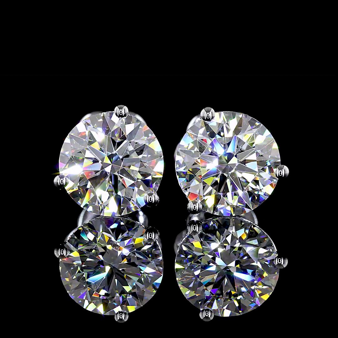 Lab-Grown 3.07 Carat Round - Diamond 14K White Gold Martini Earrings