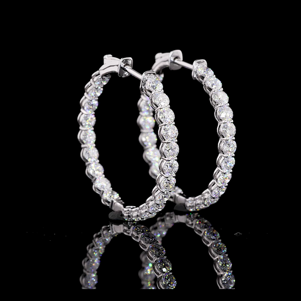 Lab-Grown 3.21 Carat Round E-VS1 Diamond 14K White Gold Hoops Earrings