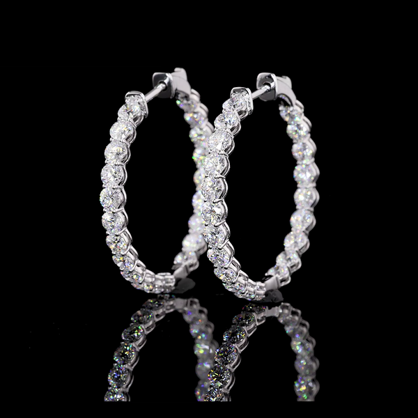 Lab-Grown 3.21 Carat Round E-VS1 Diamond 14K White Gold Hoops Earrings