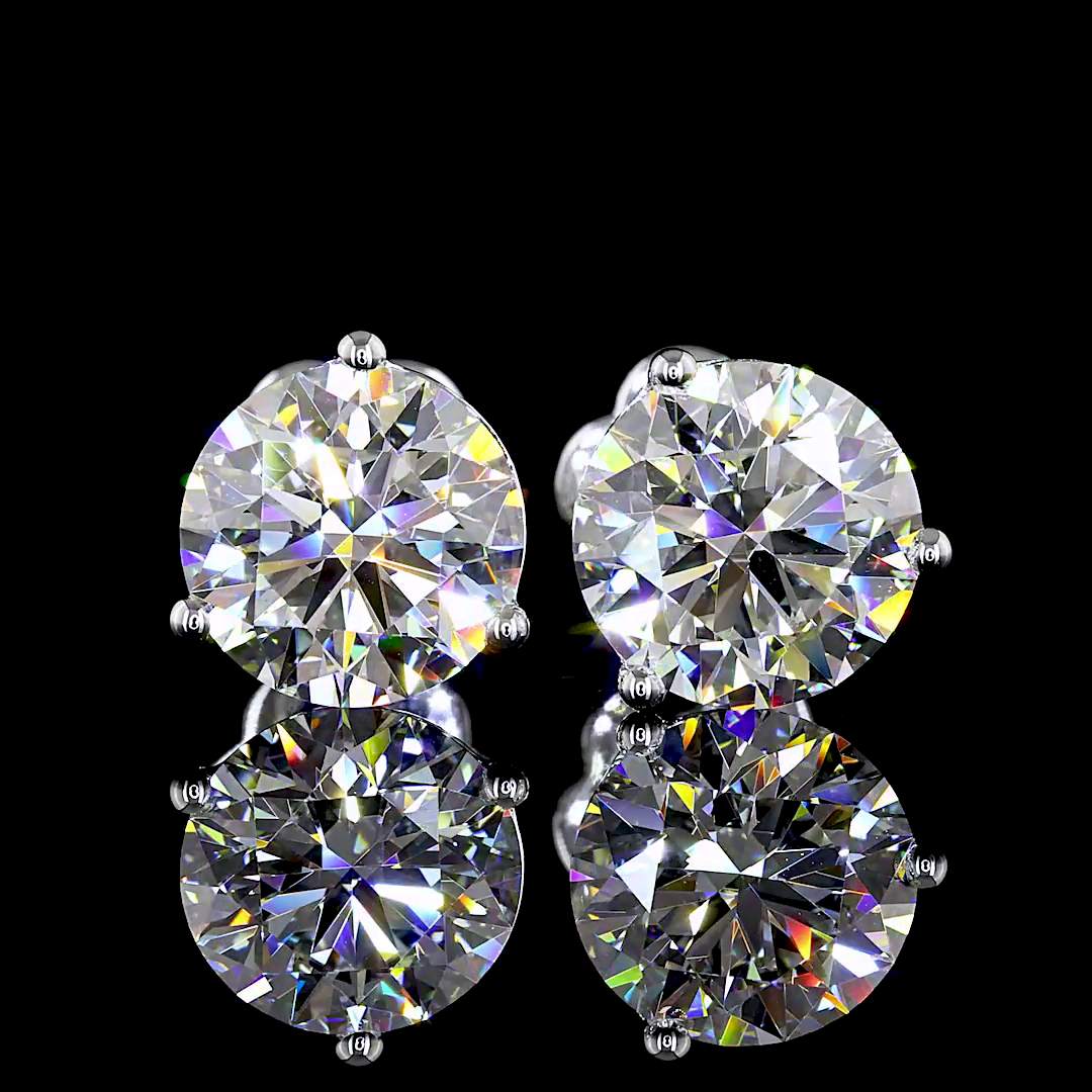 Lab-Grown 3.17 Carat Round - Diamond 14K White Gold Martini Earrings