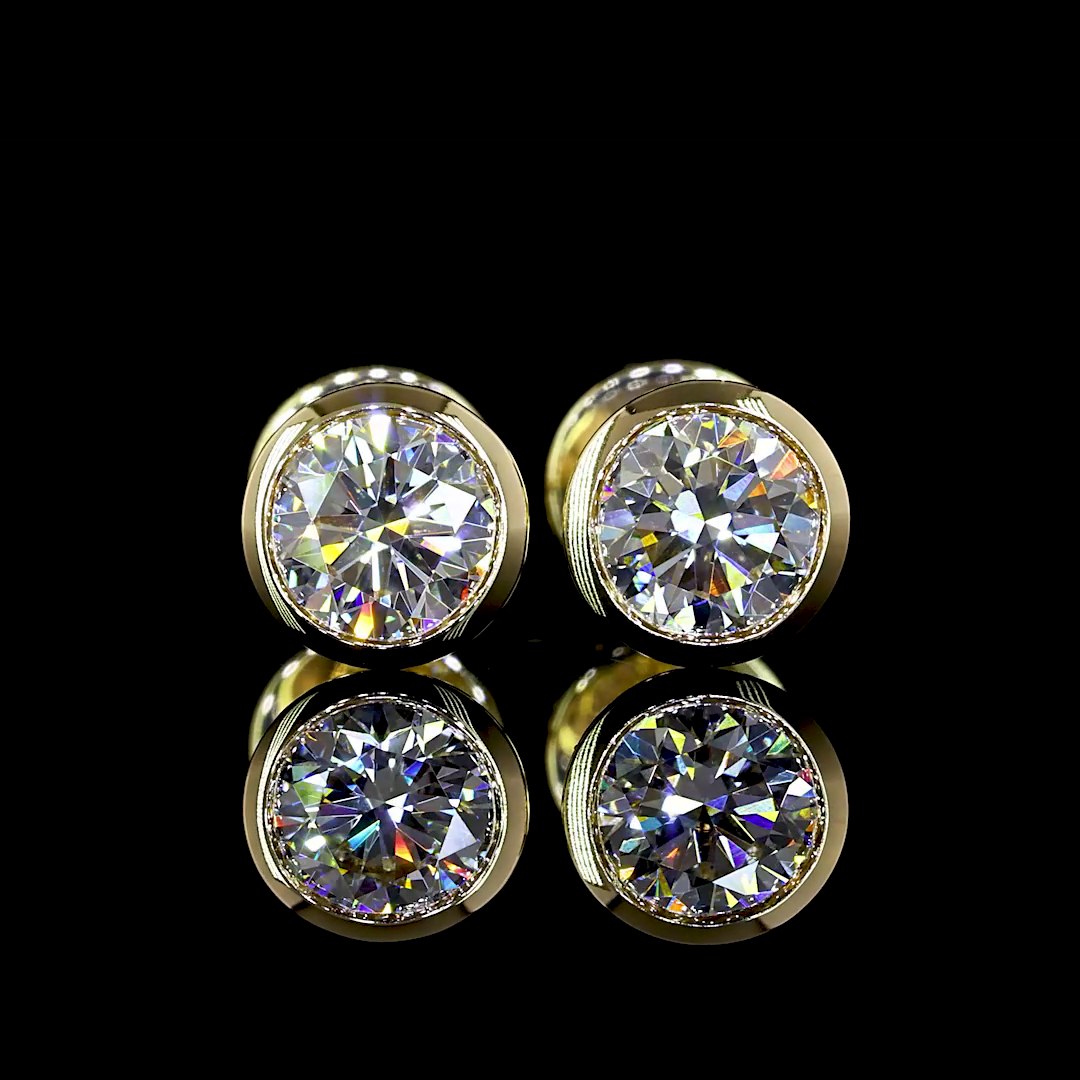 Lab-Grown 1.02 Carat Round - Diamond 14K Yellow Gold Studs Earrings