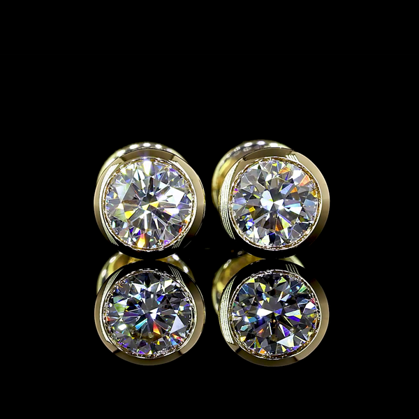 Lab-Grown 1.02 Carat Round - Diamond 14K Yellow Gold Studs Earrings