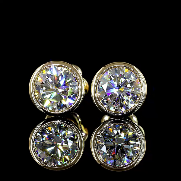 Lab-Grown 2.04 Carat Round - Diamond 14K Yellow Gold Studs Earrings