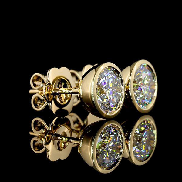 Lab-Grown 2.04 Carat Round - Diamond 14K Yellow Gold Studs Earrings