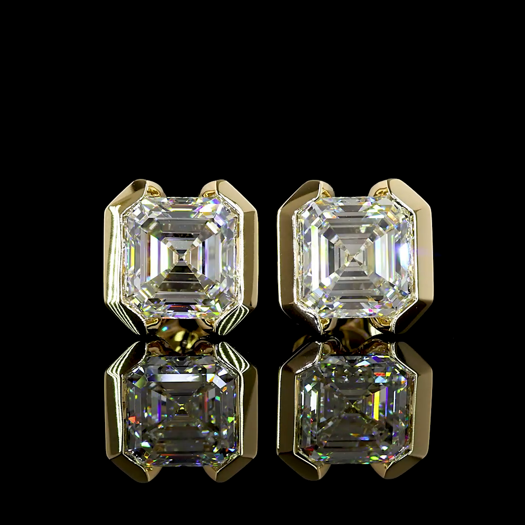 Lab-Grown 6.06 Carat Asscher - Diamond 14K Yellow Gold Studs Earrings