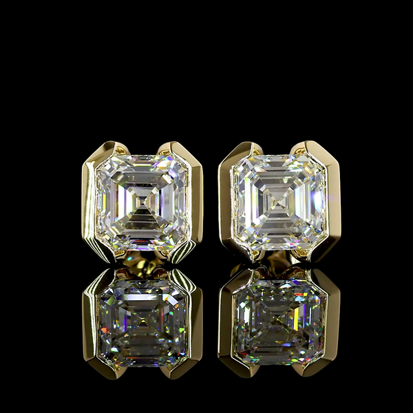 Lab-Grown 6.06 Carat Asscher - Diamond 14K Yellow Gold Studs Earrings