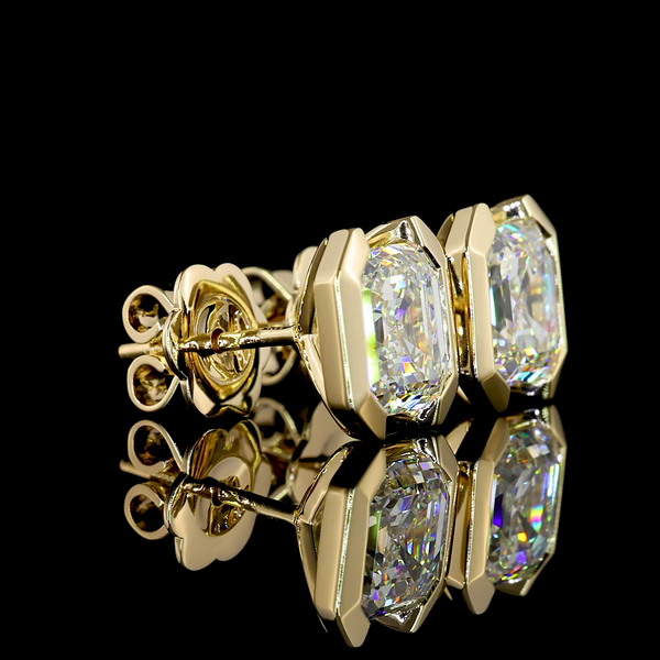 Lab-Grown 4.02 Carat Asscher E-VVS2 Diamond 14K Yellow Gold Studs Earrings