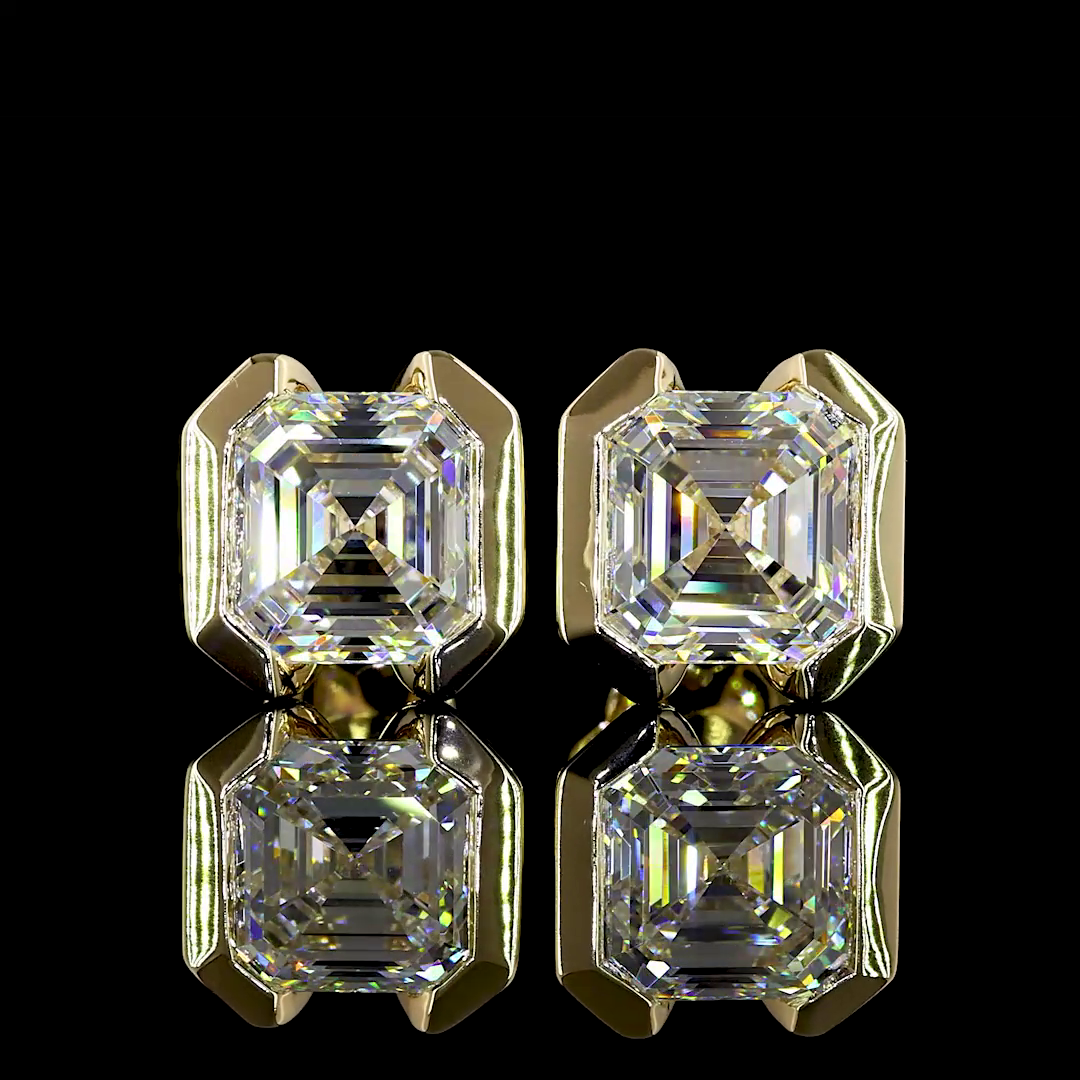 Lab-Grown 4.02 Carat Asscher E-VVS2 Diamond 14K Yellow Gold Studs Earrings