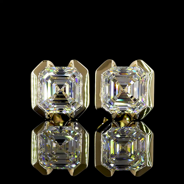 Lab-Grown 4.02 Carat Asscher E-VVS2 Diamond 14K Yellow Gold Studs Earrings