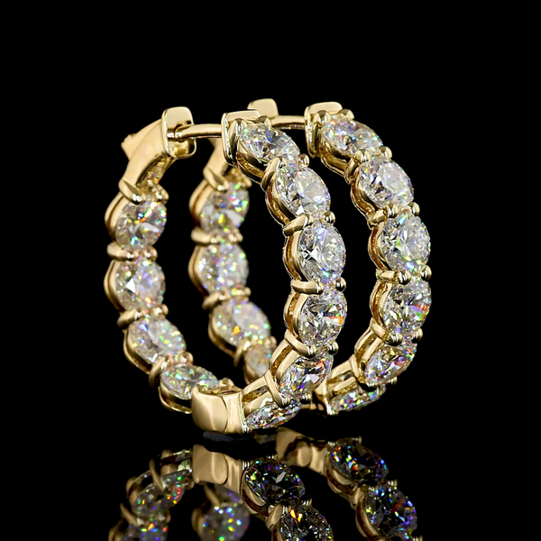 Lab-Grown 6.58 Carat Round F-VS1 Diamond 14K Yellow Gold Hoops Earrings