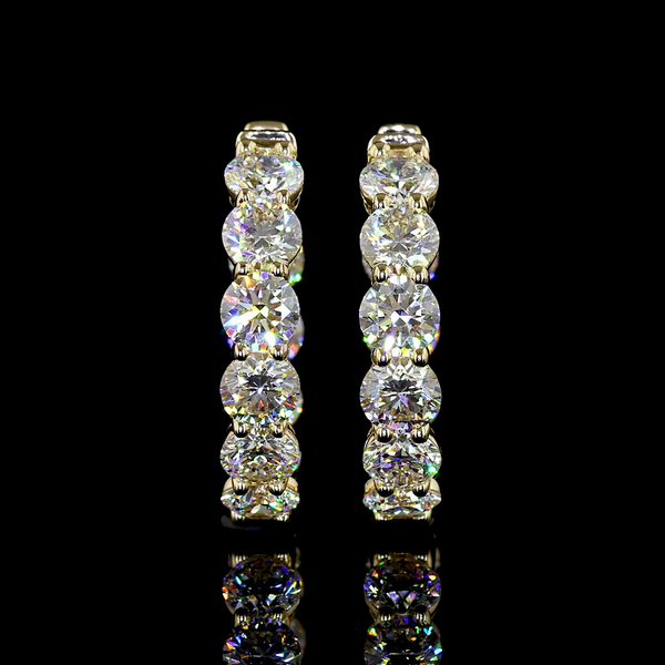 Lab-Grown 6.58 Carat Round F-VS1 Diamond 14K Yellow Gold Hoops Earrings