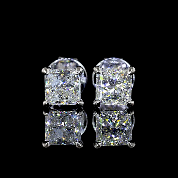 Lab-Grown 1.07 Carat Princess - Diamond 14K White Gold Studs Earrings