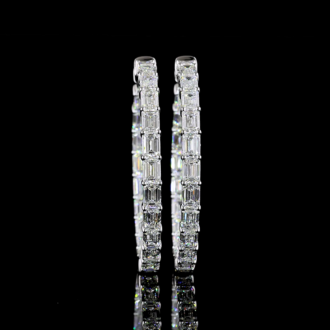 Lab-Grown 11.08 Carat Emerald - Diamond 14K White Gold Hoops Earrings