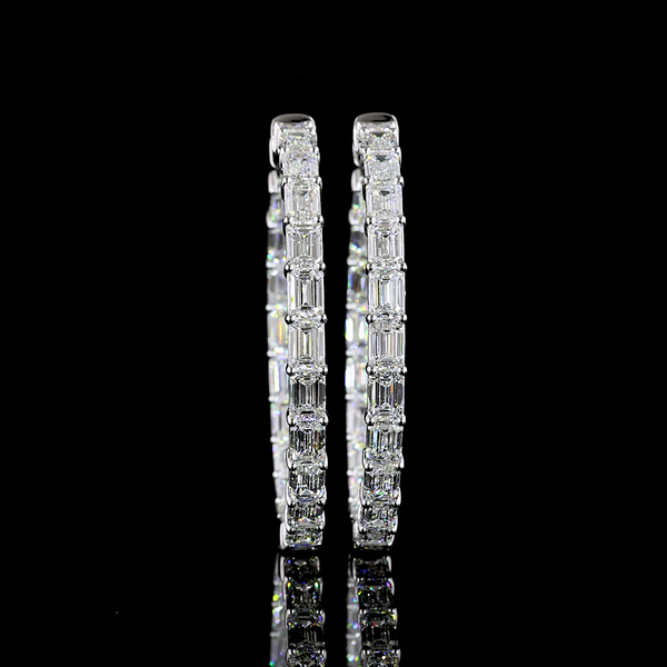 Lab-Grown 11.08 Carat Emerald - Diamond 14K White Gold Hoops Earrings