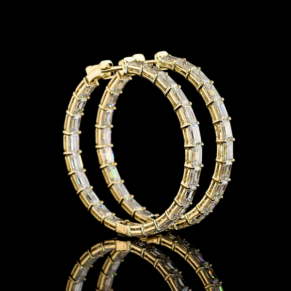 Lab-Grown 11.12 Carat Emerald E-VS Diamond 14K Yellow Gold Hoops Earrings