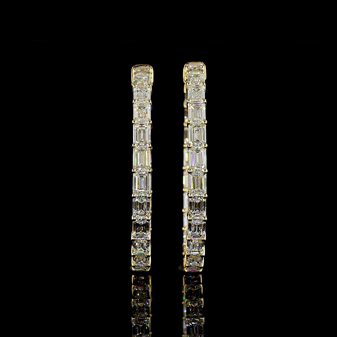 Lab-Grown 11.12 Carat Emerald E-VS Diamond 14K Yellow Gold Hoops Earrings