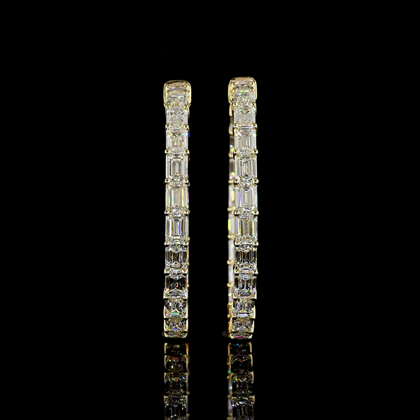 Lab-Grown 11.12 Carat Emerald E-VS Diamond 14K Yellow Gold Hoops Earrings
