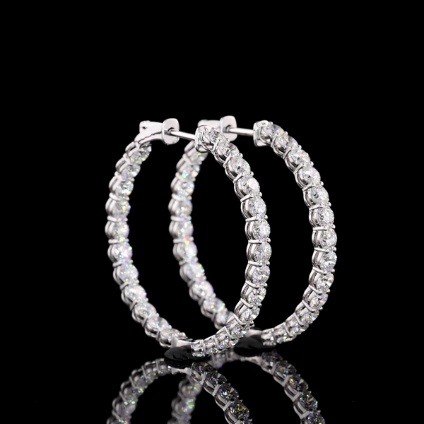 Lab-Grown 4.27 Carat Round E-VS1 Diamond 14K White Gold Hoops Earrings