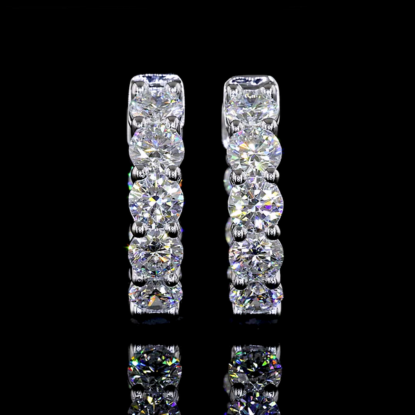 Lab-Grown 2.04 Carat Round - Diamond 14K White Gold Huggies Earrings