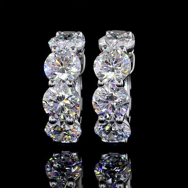 Lab-Grown 4.93 Carat Round - Diamond 14K White Gold Huggies Earrings