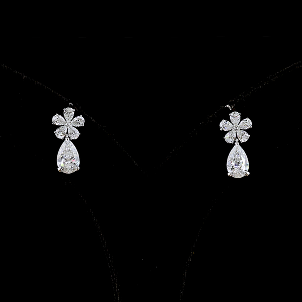 Lab-Grown 2.71 Carat Pear E-VS Diamond 18K White Gold Hanging Earrings