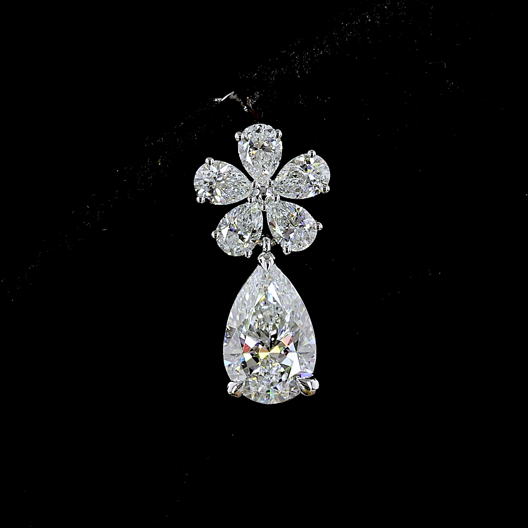 Lab-Grown 2.71 Carat Pear E-VS Diamond 18K White Gold Hanging Earrings