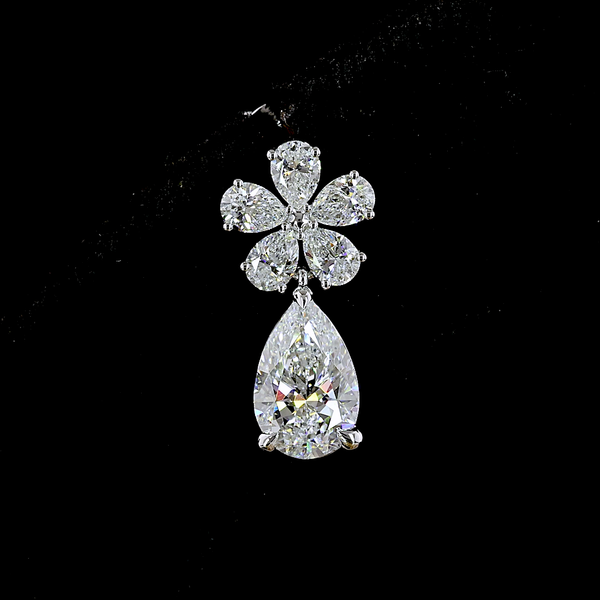 Lab-Grown 2.71 Carat Pear E-VS Diamond 18K White Gold Hanging Earrings