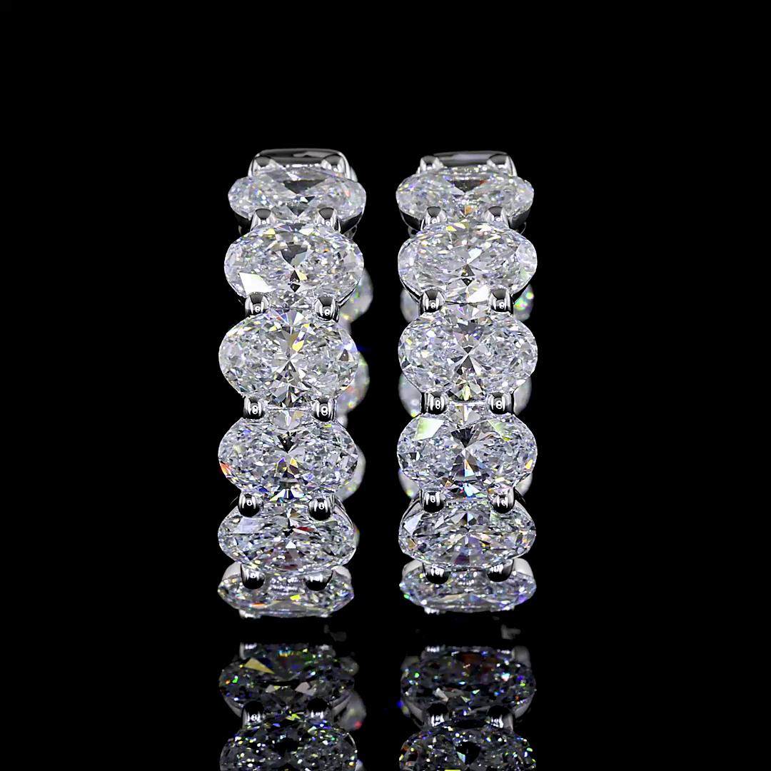 Lab-Grown 6.18 Carat Oval - Diamond 14K White Gold Huggies Earrings