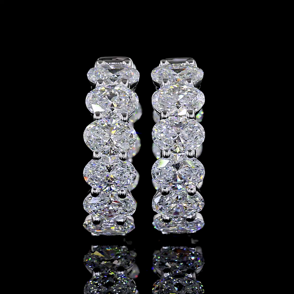 Lab-Grown 6.18 Carat Oval - Diamond 14K White Gold Huggies Earrings
