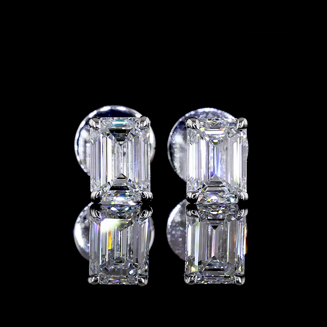 Lab-Grown 1.08 Carat Emerald - Diamond 14K White Gold Studs Earrings